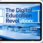 Ilustrasi pendidikan digital dengan siswa belajar online menggunakan laptop dan teknologi EdTech modern.