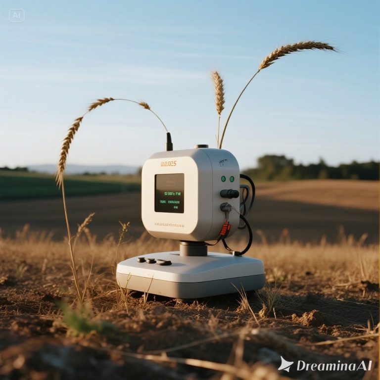 Ilustrasi pertanian modern 2025 dengan drone, AI, dan sistem smart farming.