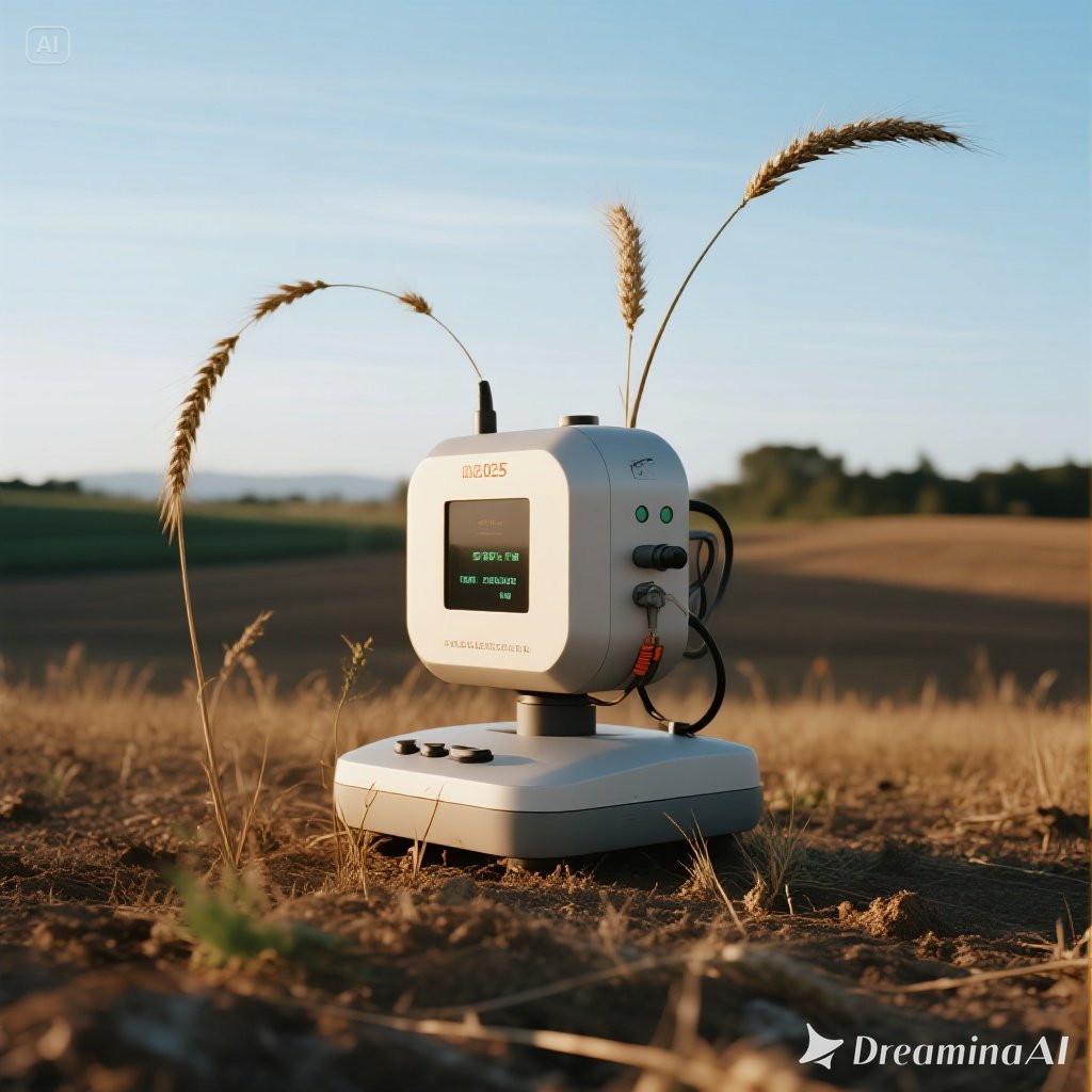 Ilustrasi pertanian modern 2025 dengan drone, AI, dan sistem smart farming.