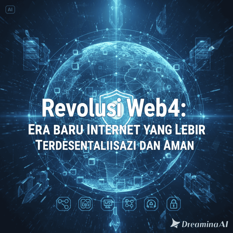 Ilustrasi futuristik koneksi digital dan AI yang menggambarkan era Web4 yang terdesentralisasi dan aman.
