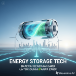 Ilustrasi baterai generasi baru dalam sistem energi bersih masa depan.