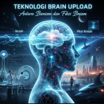 Ilustrasi otak manusia yang terhubung ke jaringan digital futuristik
