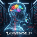 Wajah manusia dengan ekspresi emosi beragam dianalisis oleh sistem AI berbasis data visual.