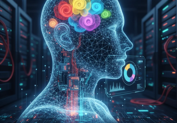 Wajah manusia dengan ekspresi emosi beragam dianalisis oleh sistem AI berbasis data visual.