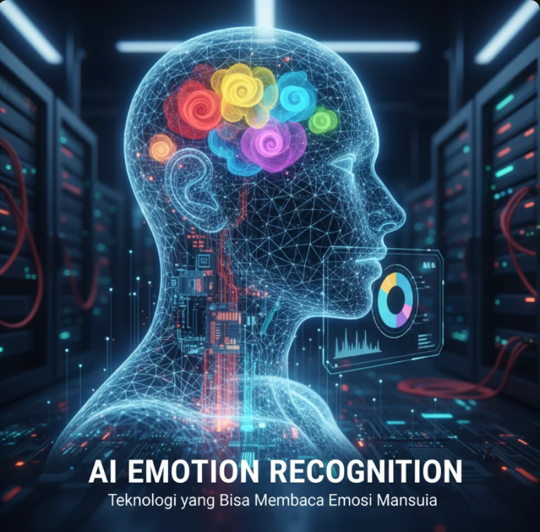 Wajah manusia dengan ekspresi emosi beragam dianalisis oleh sistem AI berbasis data visual.