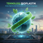 Proses produksi bioplastik modern dengan mesin otomatis dan bahan organik di pabrik berteknologi tinggi.