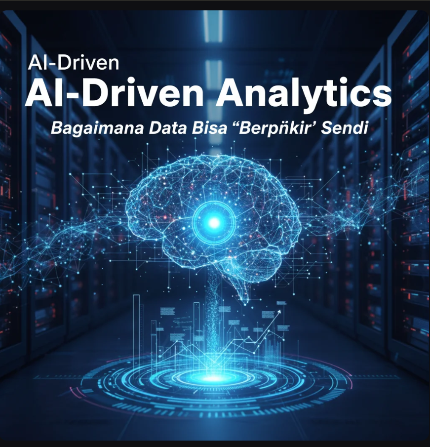 Representasi data dan AI yang bekerja bersama untuk menghasilkan analisis cerdas.