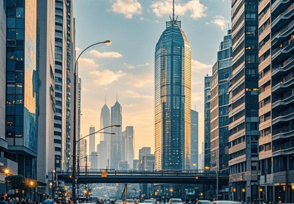 Ilustrasi masyarakat modern terhubung oleh jaringan digital, notifikasi, dan perangkat pintar