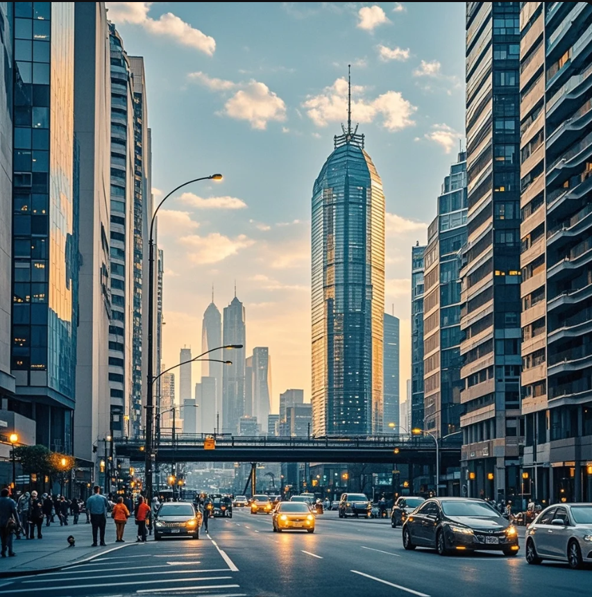 Ilustrasi masyarakat modern terhubung oleh jaringan digital, notifikasi, dan perangkat pintar